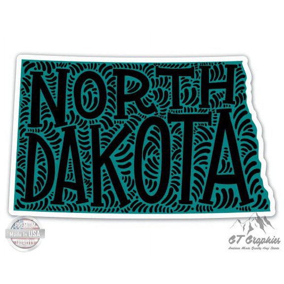 North Dakota Shape Cute Letters Native Local - 5" Vinyl Sticker - For Car Laptop I-Pad - Waterproof Decal