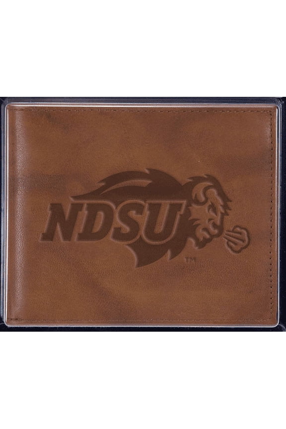 North Dakota St NDSU Bison Embossed Brown Leather Billfold Wallet