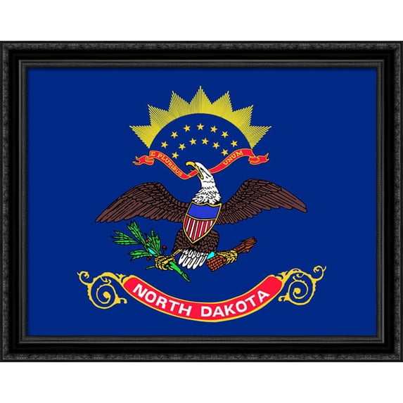 North Dakota State Flag Art 34x28 Large Black Ornate Wood Framed Canvas Art