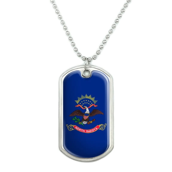 North Dakota State Flag Military Dog Tag Pendant Necklace with Chain