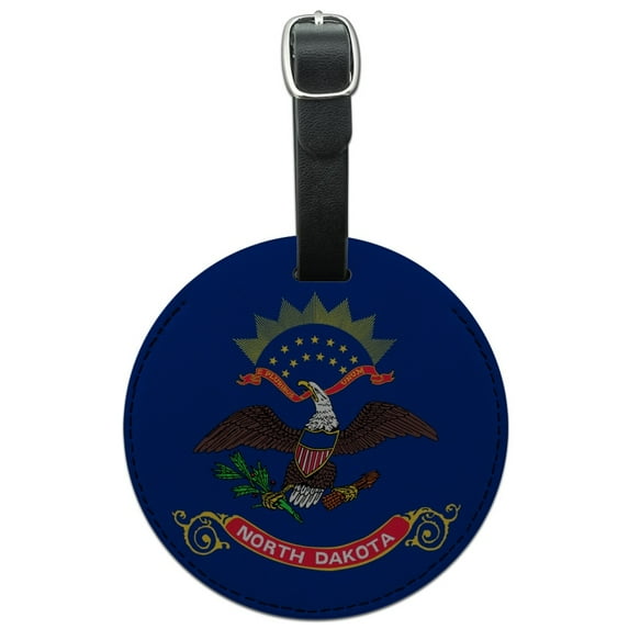 North Dakota State Flag Round Leather Luggage Card Suitcase Carry-On ID Tag