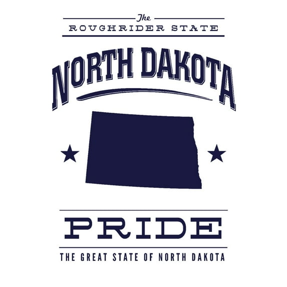 North Dakota State Pride, Blue on White (16x24 Giclee Gallery Art Print, Vivid Textured Wall Decor)