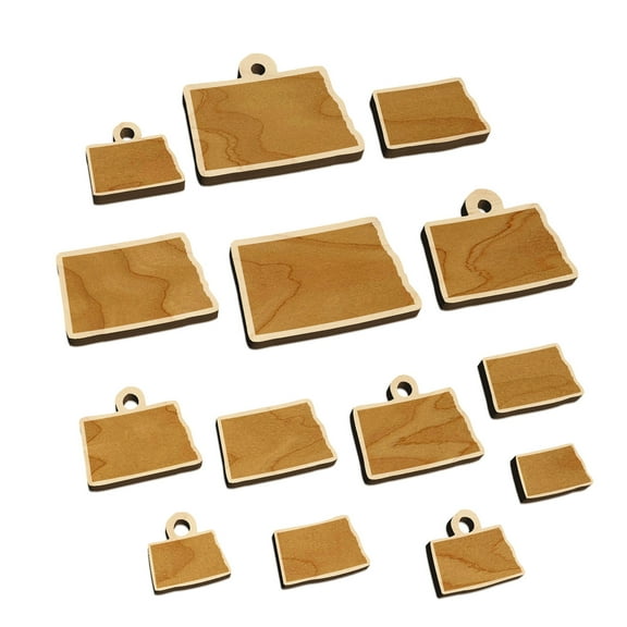 North Dakota State Silhouette Wood Mini Charms Shapes DIY Craft Jewelry - With Hole - Various Sizes (16pcs)