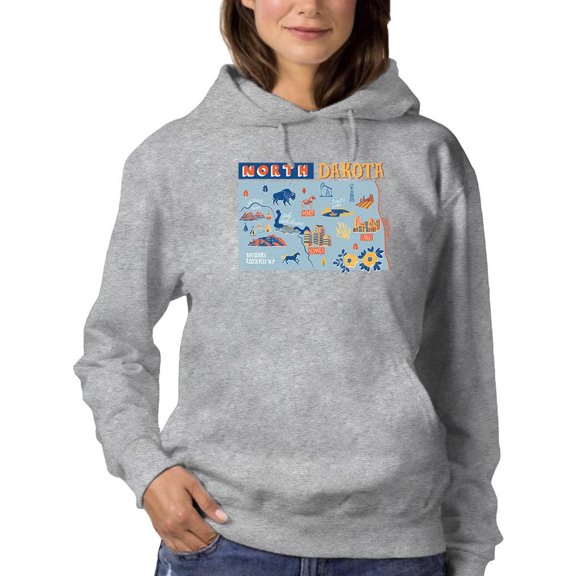 North Dakota State Tourist Map Hoodie Women -Image by Shutterstock, Female Medium