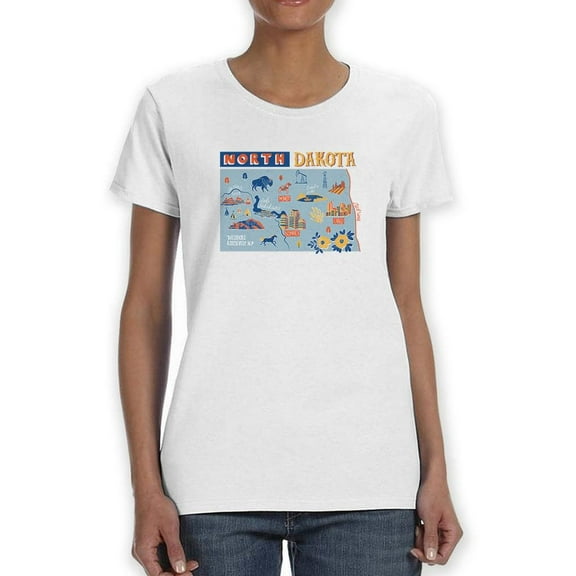 North Dakota State Tourist Map T-Shirt Women -Image by Shutterstock, Female Small