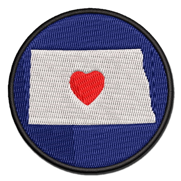 North Dakota State with Heart Applique Multi-Color Embroidered Iron-On Patch - 3.5 Inch Large