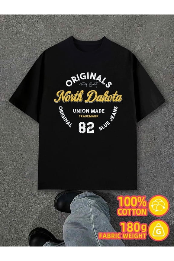 Greenink North Dakota Tee for men 180G 100% Cotton white Classic Unisex Shirt Graphic tshirts Classic Unisex Shirt Printed tshirts Unique Design Unisex Shirt Cotton tshirts
