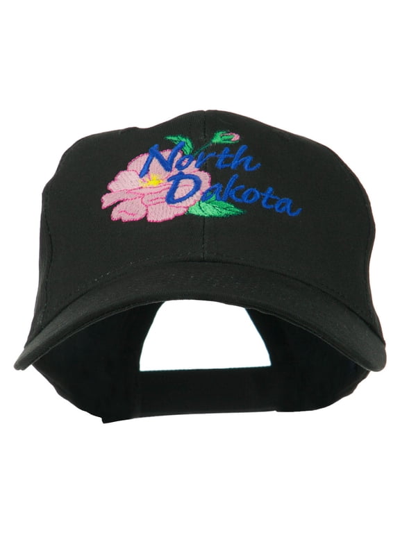 North Dakota Wild Prairie Rose Flower Embroidered Cap - Black OSFM