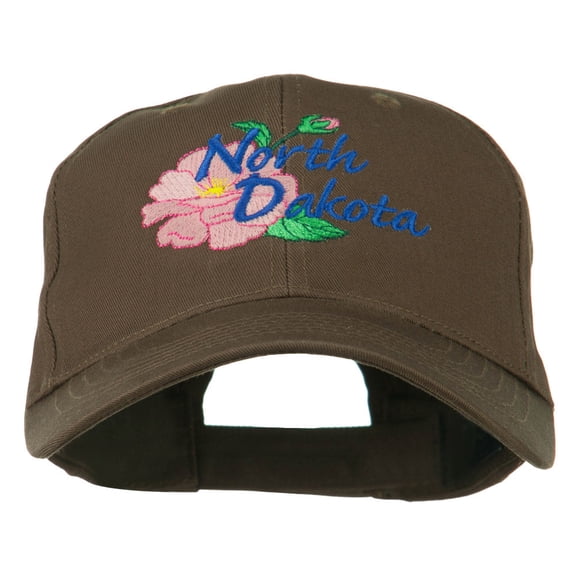 North Dakota Wild Prairie Rose Flower Embroidered Cap - Brown OSFM