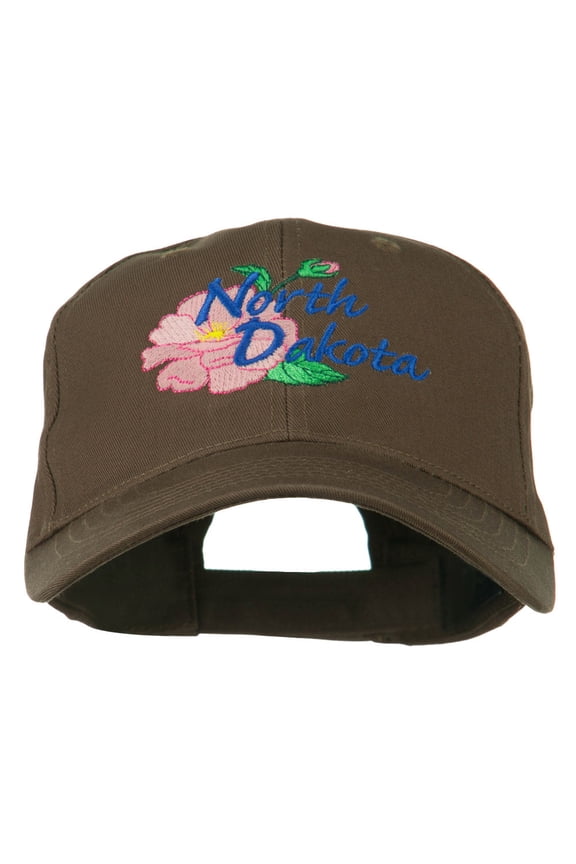 North Dakota Wild Prairie Rose Flower Embroidered Cap - Brown OSFM