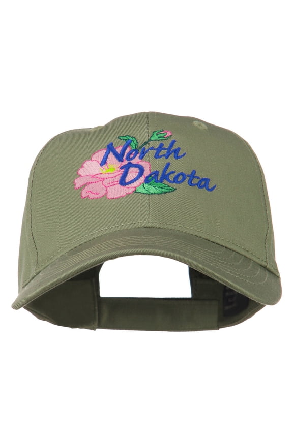 North Dakota Wild Prairie Rose Flower Embroidered Cap - Olive OSFM
