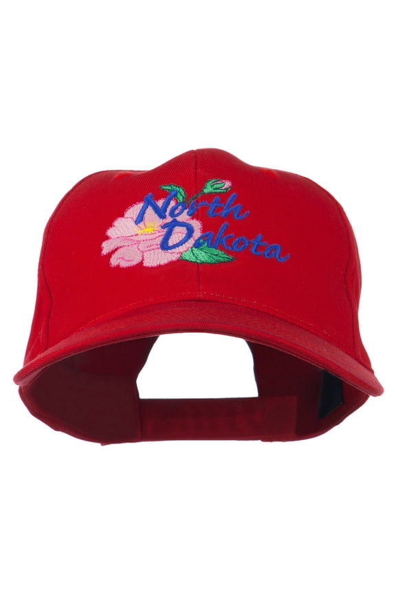 North Dakota Wild Prairie Rose Flower Embroidered Cap - Red OSFM