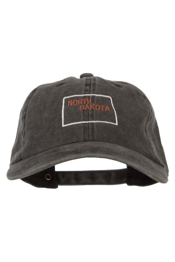 North Dakota with Map Outline Embroidered Washed Cotton Twill Cap - Black OSFM