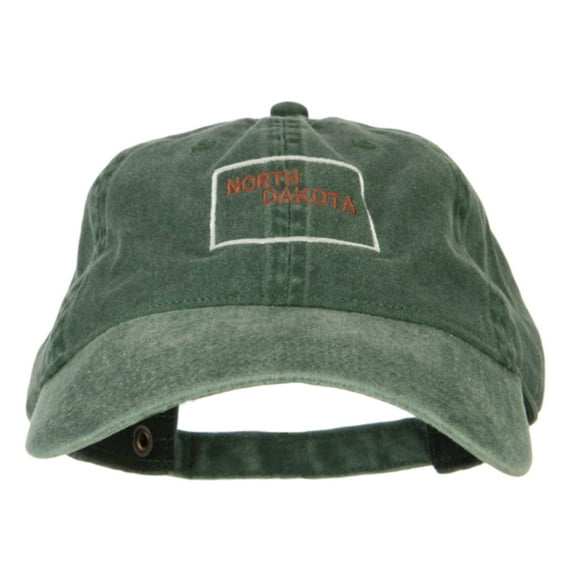 North Dakota with Map Outline Embroidered Washed Cotton Twill Cap - Dk Green OSFM