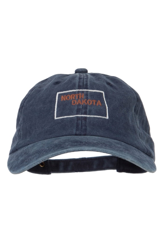 North Dakota with Map Outline Embroidered Washed Cotton Twill Cap - Navy OSFM
