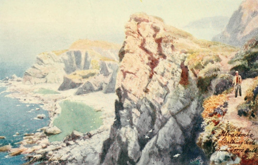 North Devon 1906 Bathing coves from Torrs Walk Ilfracombe Canvas Art - Henry Bowser Wimbush (24 x 36)