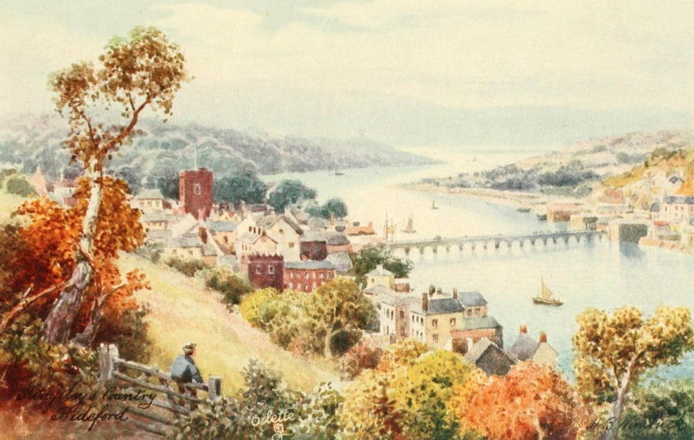 North Devon 1906 Bideford & Bridge Canvas Art - Henry Bowser Wimbush (18 x 24)