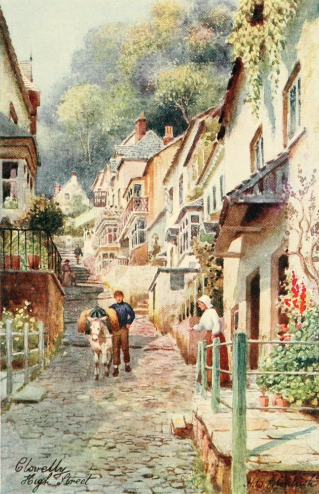 North Devon 1906 High Street Clovelly Canvas Art - Henry Bowser Wimbush (18 x 24)