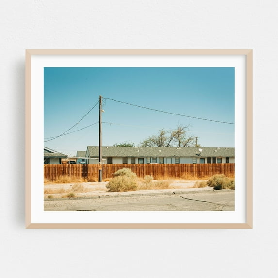 North Edwards 01 - North Edwards California Photography Desert Rural Architecture Minimalist Rustic Vintage Street Photography Oak Framed Wall Art Print 12 x 16 inches