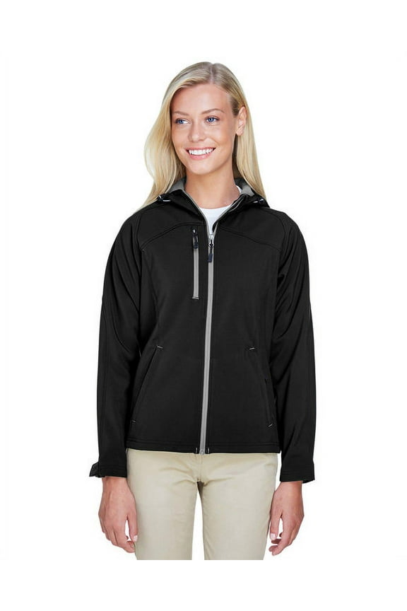 78166 Women's Prospect Two-Layer Fleece Bonded Soft Shell Hooded Jacket-Black-M