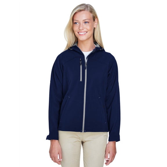 North End 78166 Women's Prospect Two-Layer Fleece Bonded Soft Shell Hooded Jacket-Classic Navy-3XL