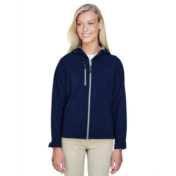 North End 78166 Women's Prospect Two-Layer Fleece Bonded Soft Shell Hooded Jacket-Classic Navy-3XL