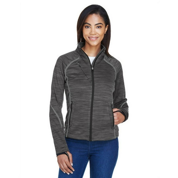 North End 78697 Women's Flux Mélange Bonded Fleece Jacket-Carbon/ Black-XS