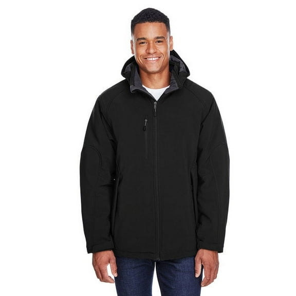 North End 88159 Men's Glacier Insulated Three-Layer Fleece Soft Shell Hood Jacket with Detachable Hood-Black-2XL