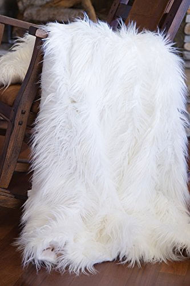 White Mongolian Faux Fur Throw Blanket 60 x 50