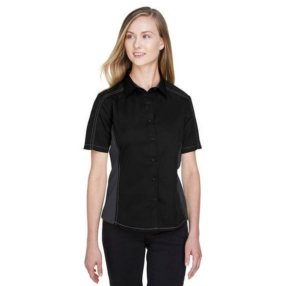 North End Ladies' Fuse Colorblock Twill Shirt 77042 Black/Carbon M