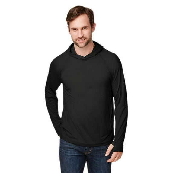 North End NE105 Unisex JAQ Stretch Performance Hooded Long Sleeve T-Shirt-Black-2XL