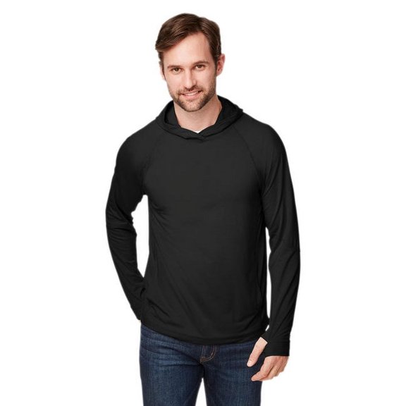 North End NE105 Unisex JAQ Stretch Performance Hooded Long Sleeve T-Shirt-Black-XXS