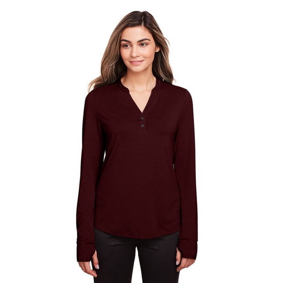 North End NE400W Women's JAQ Snap-Up Stretch Performance Pullover-Burgundy-L