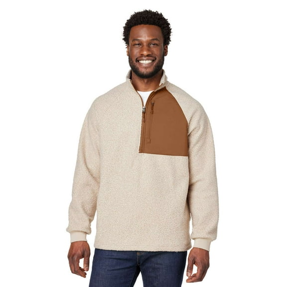 North End NE713 Men's Aura Sweater Fleece Quarter-Zip Pullover-Oatmeal Heather/ Teak-4XL