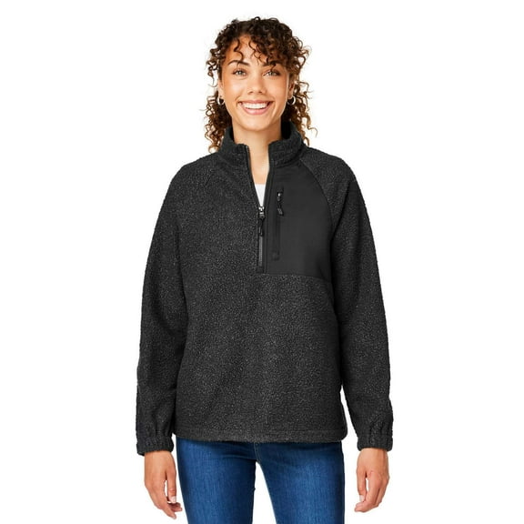 North End NE713W Women's Aura Sweater Fleece Quarter-Zip Pullover-Black/ Black-XL