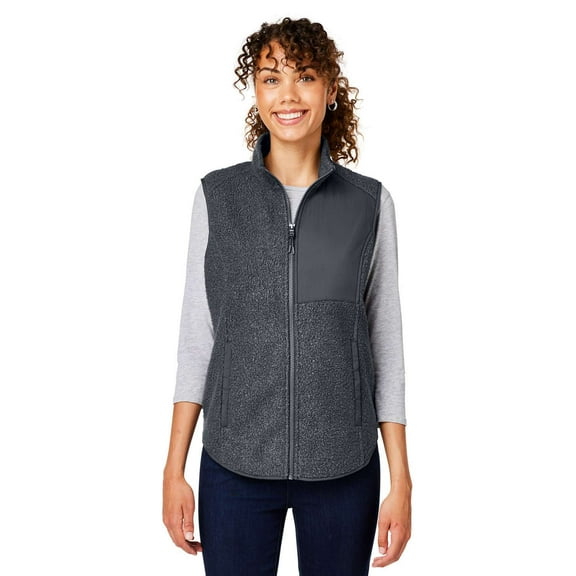 North End NE714W Women's Aura Sweater Fleece Vest-CARBON/ CARBON-2XL