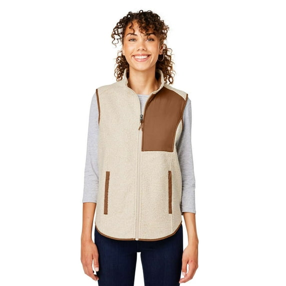 North End NE714W Women's Aura Sweater Fleece Vest-Oatmeal Heather/ Teak-3XL