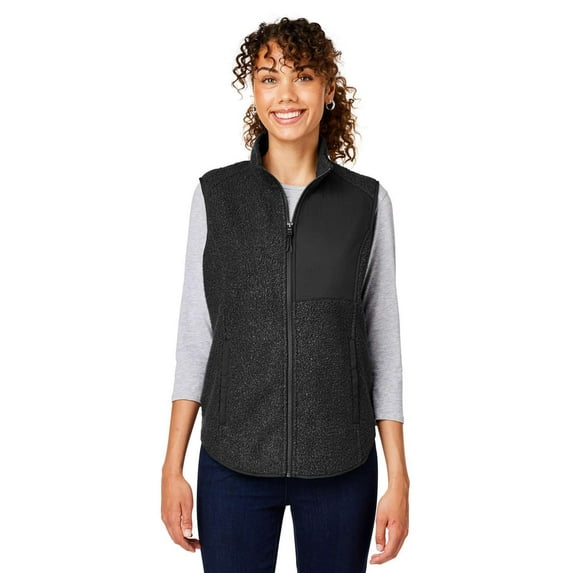 North End NE714W Women's Aura Sweater Fleece Vest-Black/ Black-XL