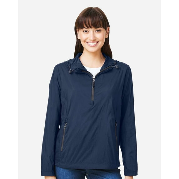 North End NE810W Women's Aura Lightweight Packable Anorak-Classic Navy/ Carbon-3XL
