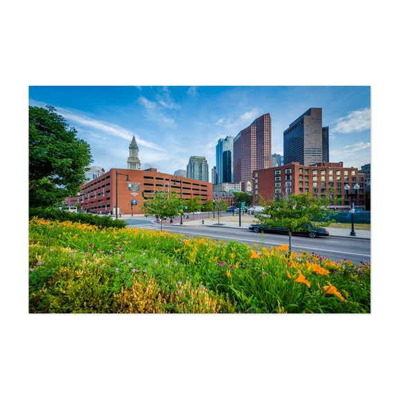 North End Park Gardens - Boston Massachusetts Photography Cityscape Skyline Architecture Flowers Scenic Botanical Unframed Wall Art Print 32 x 48 inches