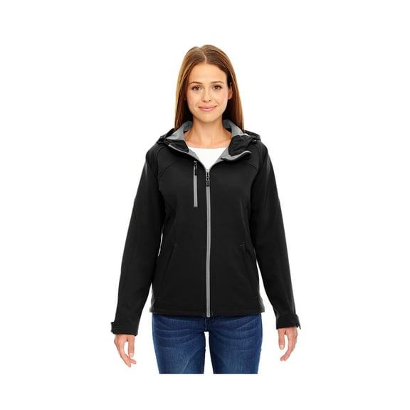 ASH CITY NORTH END 78166 LADIES PROSPECT TWOLAYER FLEECE BONDED SOFT SHELL HOODED JACKET