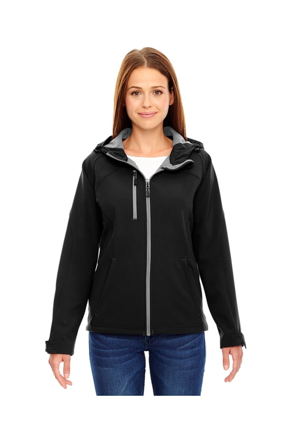 NORTH END 78166 LADIES PROSPECT TWOLAYER FLEECE BONDED SOFT SHELL HOODED JACKET