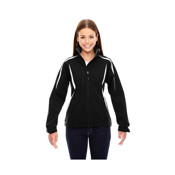 78650 Ash City North End Sport Red Ladies Enzo Colorblocked ThreeLayer Fleece Bonded Soft Shell Jacket, XS, BLACK