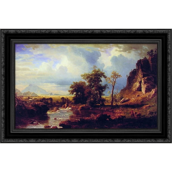 North Fork of the Platte Nebraska 24x18 Black Ornate Wood Framed Canvas Art by Bierstadt, Albert