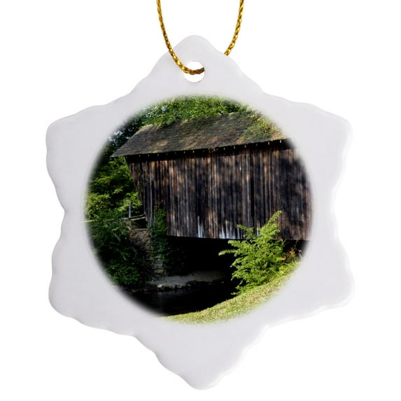 3drose, North Georgia Covered Bridge, 3 inch Snowflake Porcelain Ornament