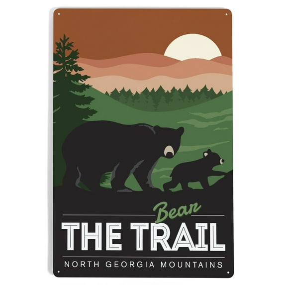 North Georgia Mountains, Bear the Trail (Bear Family) (12x18 Aluminum Art, Indoor Outdoor Metal Sign Decor)