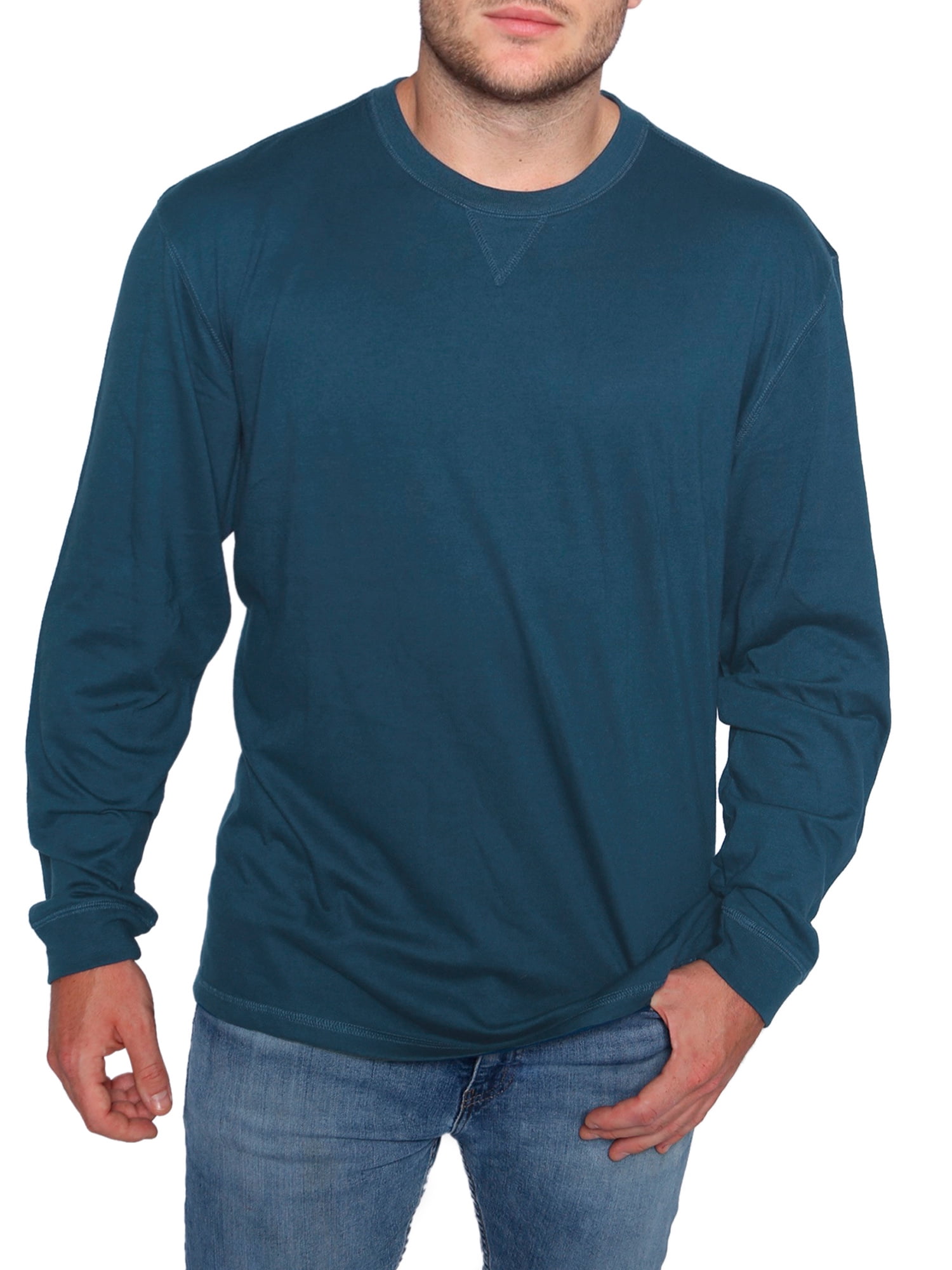 North Hudson Men's Long Sleeve V Notched Crewneck Suded Jersey Knit Shirt