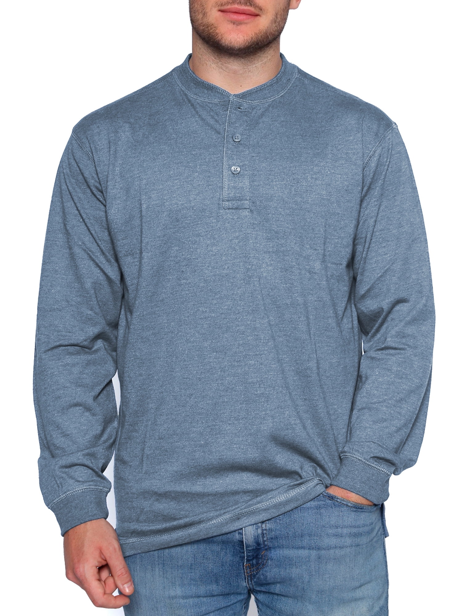 North Hudson Men's Three Button Long Sleeve Henley Sueded Jersey Knit Shirt