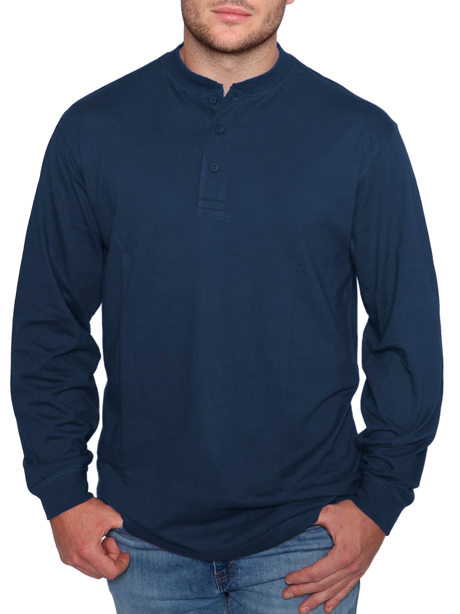 North Hudson Men's Three Button Long Sleeve Henley Sueded Jersey Knit Shirt