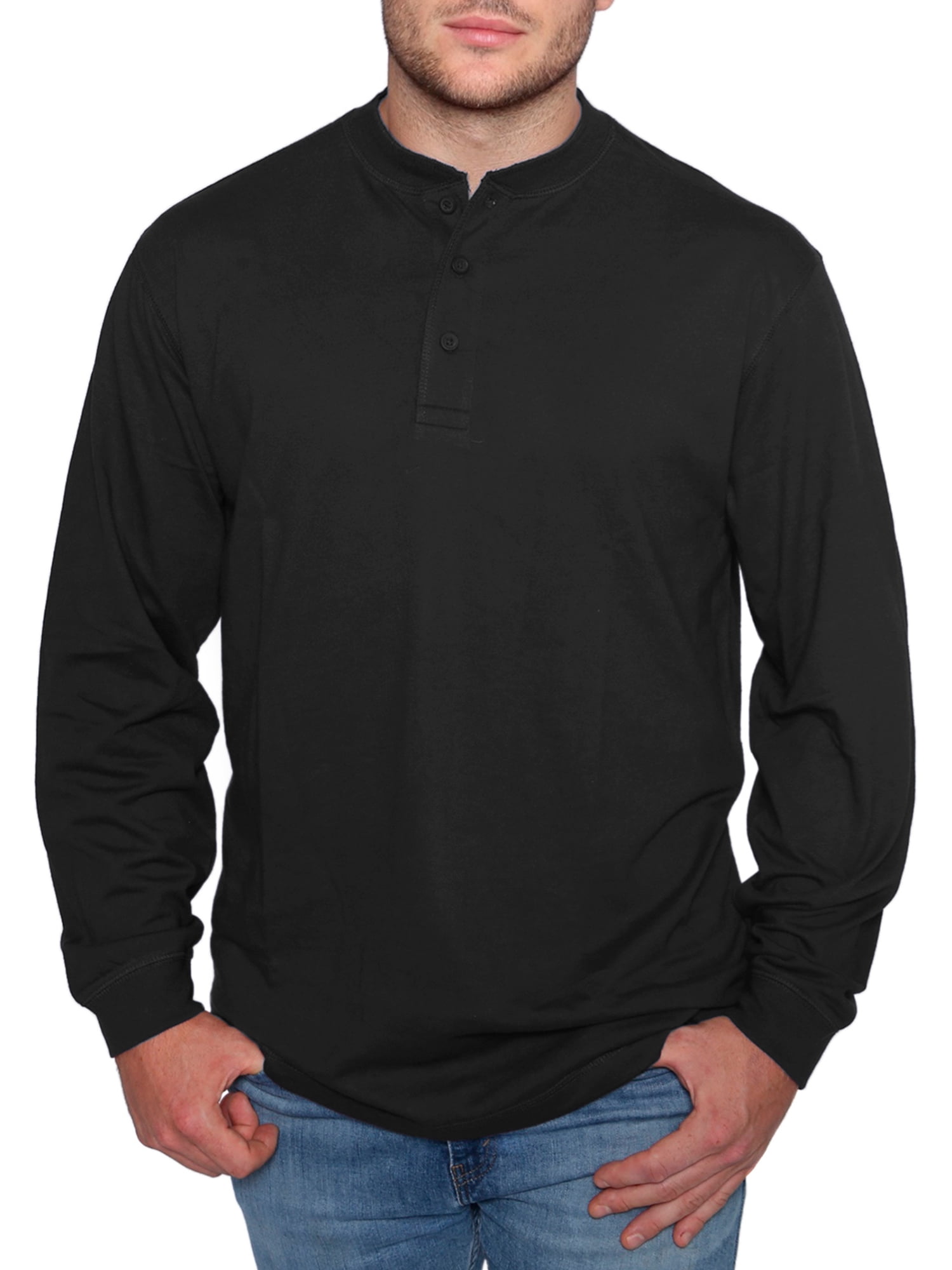 North Hudson Men's Three Button Long Sleeve Henley Sueded Jersey Knit Shirt